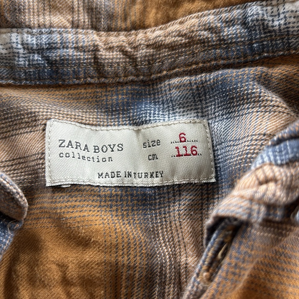 🌸Zara Kids Brown and Gray Plaid Button Down Shirt - Picture 2 of 2